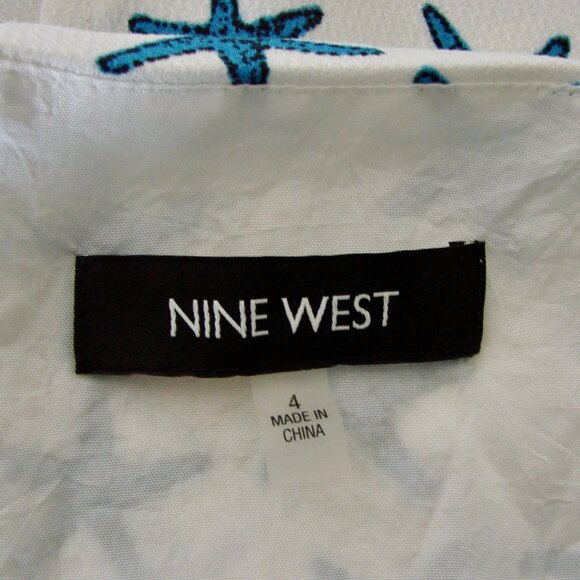 Shift Midi Dress Blue White Summer Starfish Sleeveless A-Line Office Nine West 4 - Picture 3 of 14
